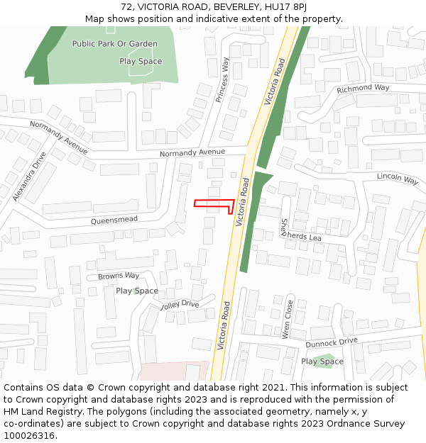 72, VICTORIA ROAD, BEVERLEY, HU17 8PJ: Location map and indicative extent of plot