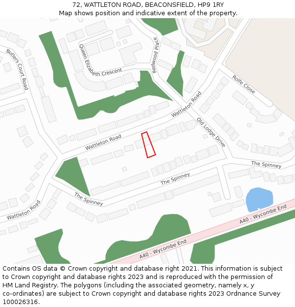 72, WATTLETON ROAD, BEACONSFIELD, HP9 1RY: Location map and indicative extent of plot