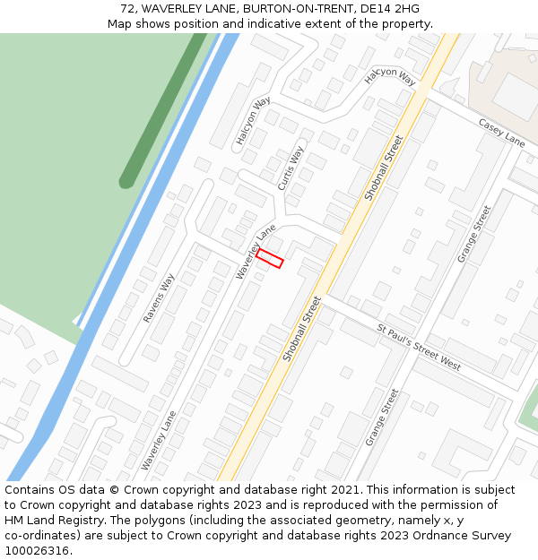 72, WAVERLEY LANE, BURTON-ON-TRENT, DE14 2HG: Location map and indicative extent of plot