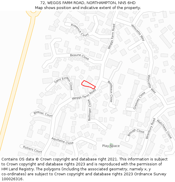 72, WEGGS FARM ROAD, NORTHAMPTON, NN5 6HD: Location map and indicative extent of plot