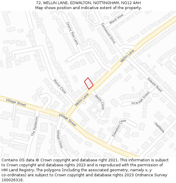 72, WELLIN LANE, EDWALTON, NOTTINGHAM, NG12 4AH: Location map and indicative extent of plot