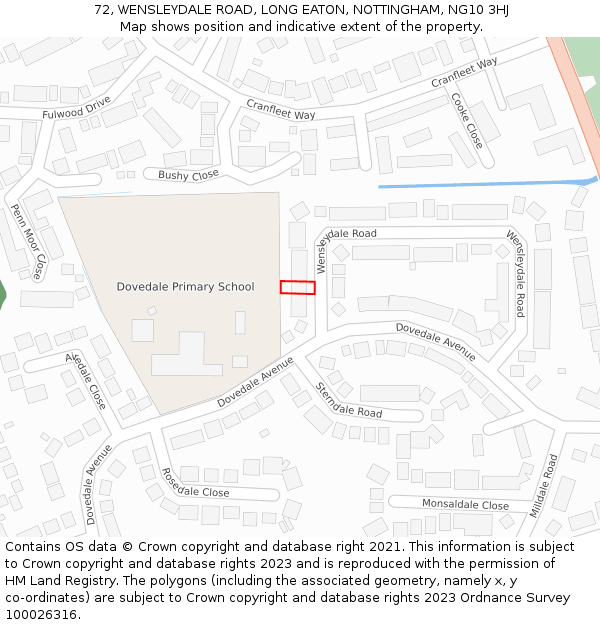 72, WENSLEYDALE ROAD, LONG EATON, NOTTINGHAM, NG10 3HJ: Location map and indicative extent of plot