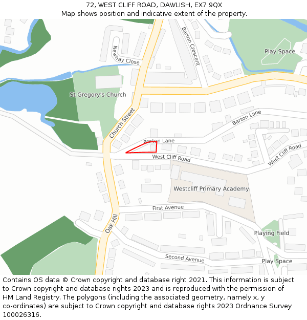 72, WEST CLIFF ROAD, DAWLISH, EX7 9QX: Location map and indicative extent of plot
