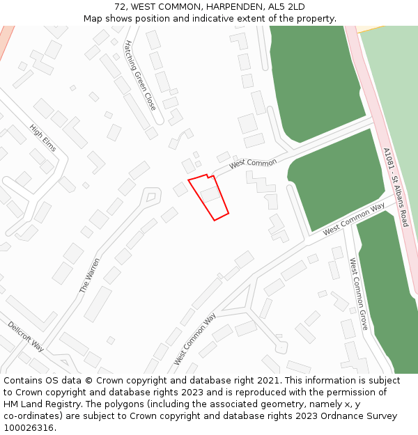 72, WEST COMMON, HARPENDEN, AL5 2LD: Location map and indicative extent of plot