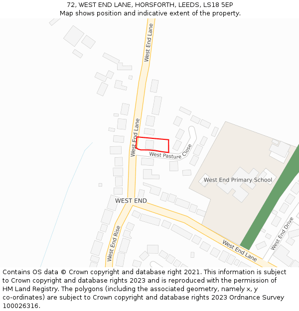 72, WEST END LANE, HORSFORTH, LEEDS, LS18 5EP: Location map and indicative extent of plot