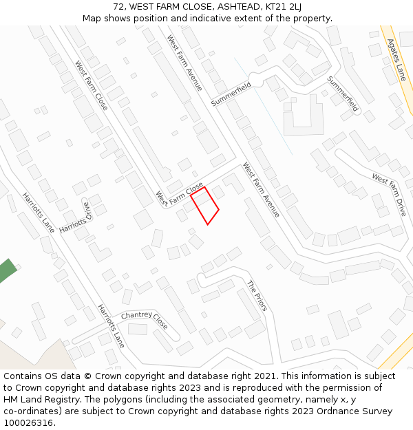 72, WEST FARM CLOSE, ASHTEAD, KT21 2LJ: Location map and indicative extent of plot