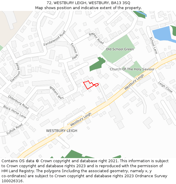 72, WESTBURY LEIGH, WESTBURY, BA13 3SQ: Location map and indicative extent of plot