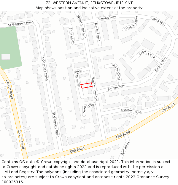 72, WESTERN AVENUE, FELIXSTOWE, IP11 9NT: Location map and indicative extent of plot