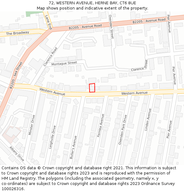 72, WESTERN AVENUE, HERNE BAY, CT6 8UE: Location map and indicative extent of plot