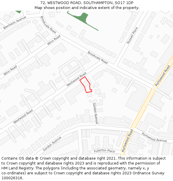 72, WESTWOOD ROAD, SOUTHAMPTON, SO17 1DP: Location map and indicative extent of plot