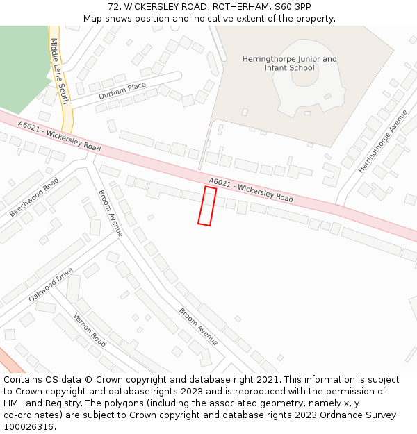 72, WICKERSLEY ROAD, ROTHERHAM, S60 3PP: Location map and indicative extent of plot