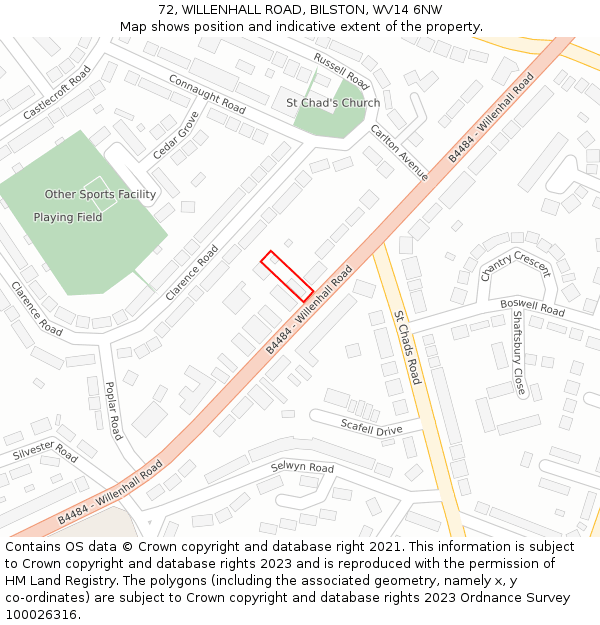 72, WILLENHALL ROAD, BILSTON, WV14 6NW: Location map and indicative extent of plot