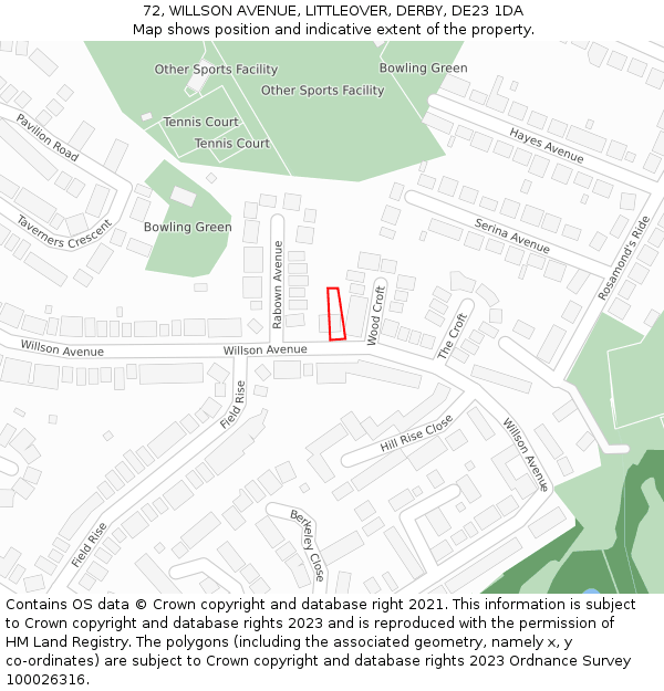 72, WILLSON AVENUE, LITTLEOVER, DERBY, DE23 1DA: Location map and indicative extent of plot