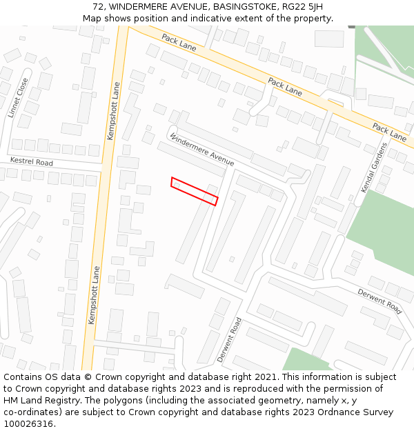 72, WINDERMERE AVENUE, BASINGSTOKE, RG22 5JH: Location map and indicative extent of plot