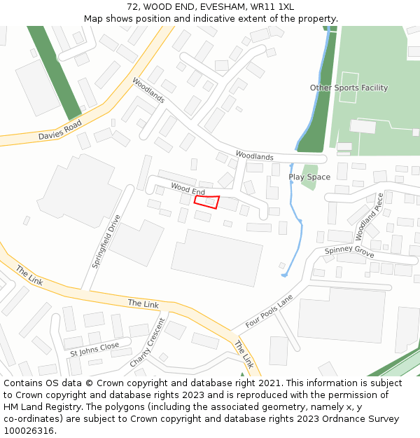 72, WOOD END, EVESHAM, WR11 1XL: Location map and indicative extent of plot