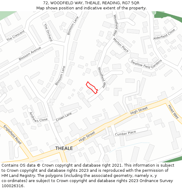 72, WOODFIELD WAY, THEALE, READING, RG7 5QR: Location map and indicative extent of plot