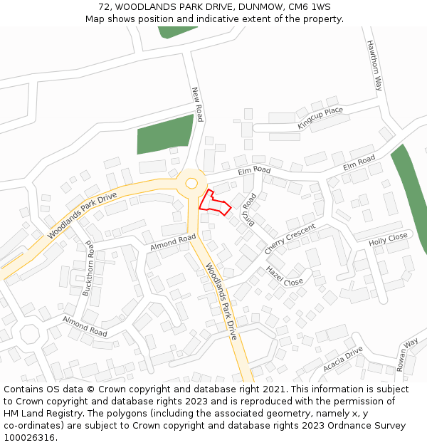 72, WOODLANDS PARK DRIVE, DUNMOW, CM6 1WS: Location map and indicative extent of plot