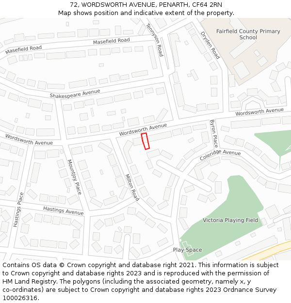 72, WORDSWORTH AVENUE, PENARTH, CF64 2RN: Location map and indicative extent of plot