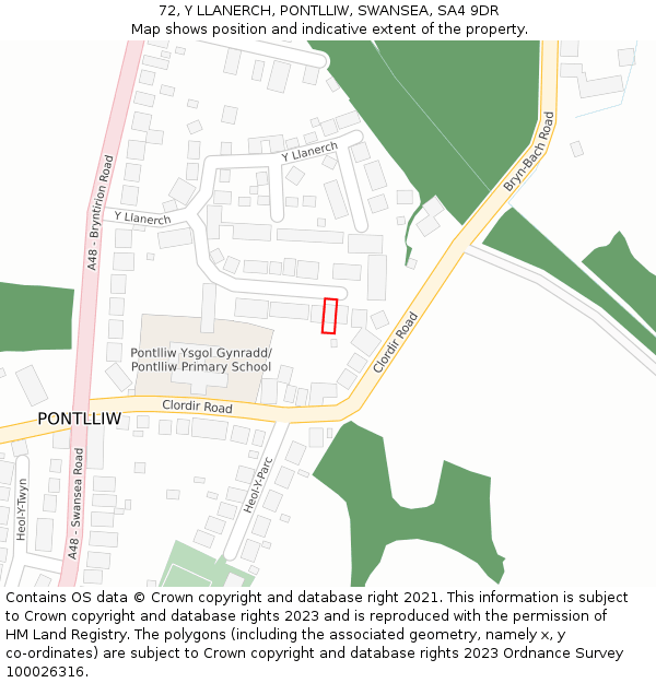 72, Y LLANERCH, PONTLLIW, SWANSEA, SA4 9DR: Location map and indicative extent of plot