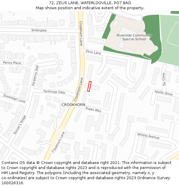 72, ZEUS LANE, WATERLOOVILLE, PO7 8AG: Location map and indicative extent of plot