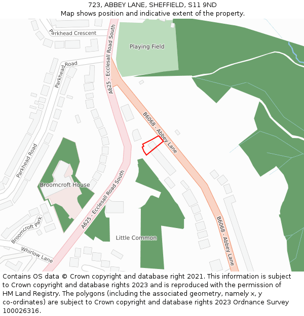 723, ABBEY LANE, SHEFFIELD, S11 9ND: Location map and indicative extent of plot