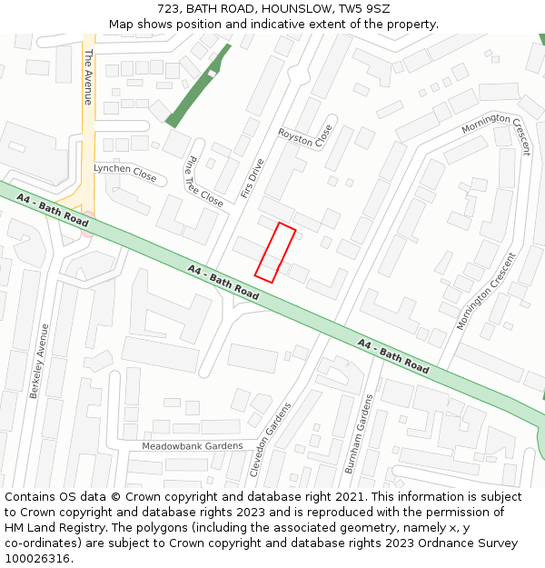 723, BATH ROAD, HOUNSLOW, TW5 9SZ: Location map and indicative extent of plot