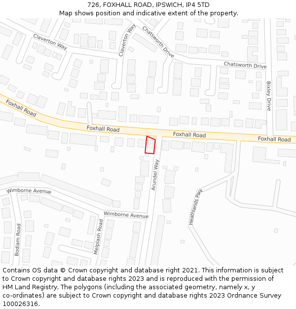 726, FOXHALL ROAD, IPSWICH, IP4 5TD: Location map and indicative extent of plot