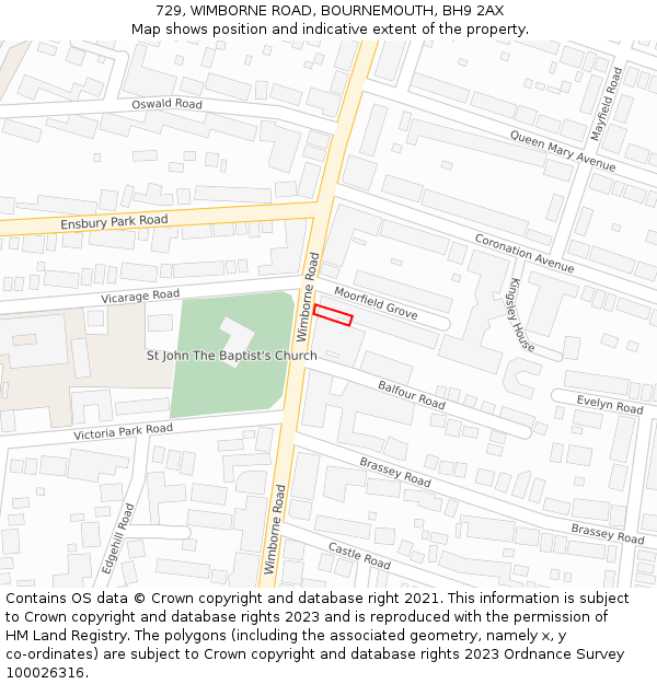 729, WIMBORNE ROAD, BOURNEMOUTH, BH9 2AX: Location map and indicative extent of plot