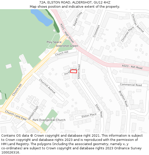 72A, ELSTON ROAD, ALDERSHOT, GU12 4HZ: Location map and indicative extent of plot