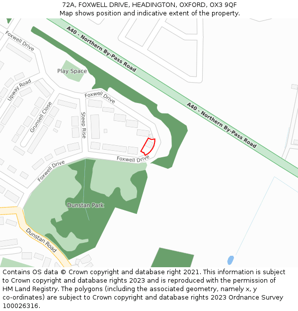 72A, FOXWELL DRIVE, HEADINGTON, OXFORD, OX3 9QF: Location map and indicative extent of plot