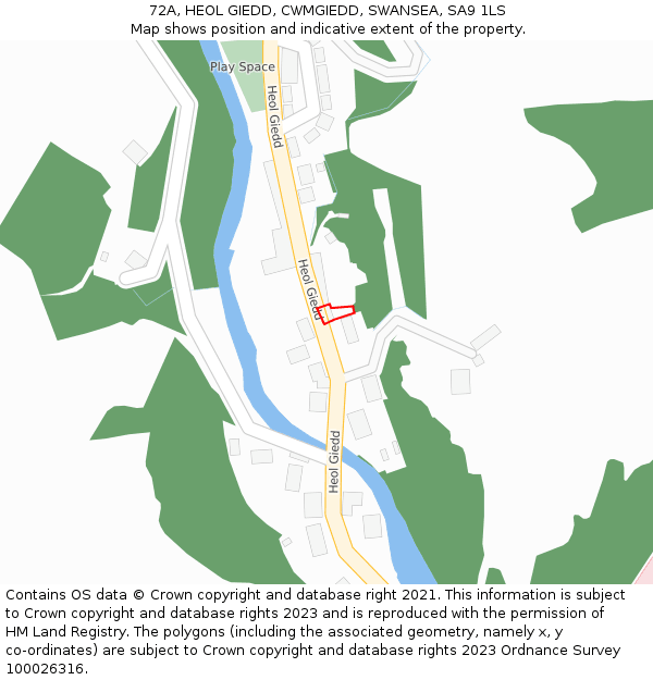 72A, HEOL GIEDD, CWMGIEDD, SWANSEA, SA9 1LS: Location map and indicative extent of plot