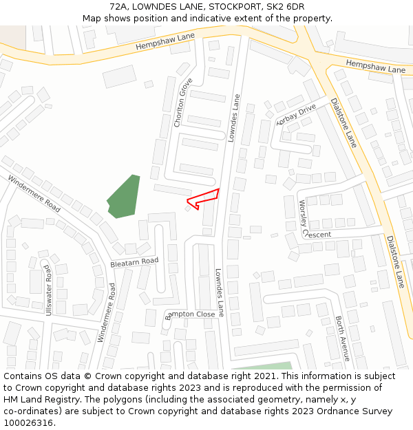 72A, LOWNDES LANE, STOCKPORT, SK2 6DR: Location map and indicative extent of plot