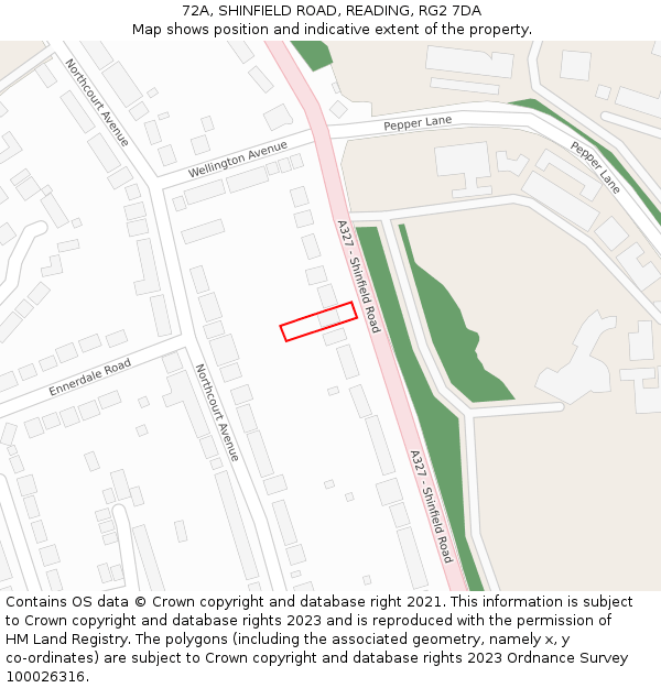 72A, SHINFIELD ROAD, READING, RG2 7DA: Location map and indicative extent of plot