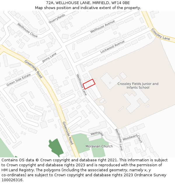 72A, WELLHOUSE LANE, MIRFIELD, WF14 0BE: Location map and indicative extent of plot