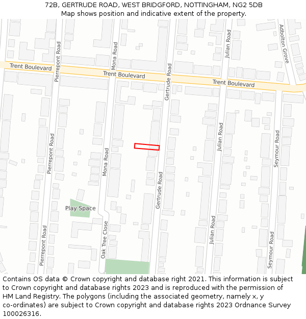 72B, GERTRUDE ROAD, WEST BRIDGFORD, NOTTINGHAM, NG2 5DB: Location map and indicative extent of plot