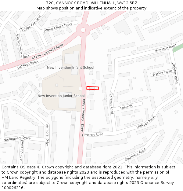 72C, CANNOCK ROAD, WILLENHALL, WV12 5RZ: Location map and indicative extent of plot