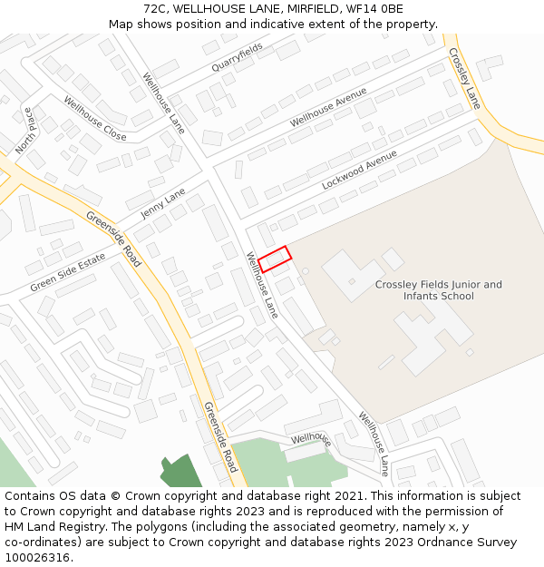 72C, WELLHOUSE LANE, MIRFIELD, WF14 0BE: Location map and indicative extent of plot