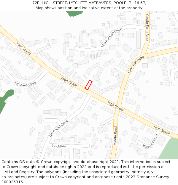 72E, HIGH STREET, LYTCHETT MATRAVERS, POOLE, BH16 6BJ: Location map and indicative extent of plot