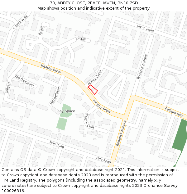 73, ABBEY CLOSE, PEACEHAVEN, BN10 7SD: Location map and indicative extent of plot