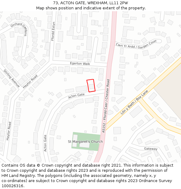 73, ACTON GATE, WREXHAM, LL11 2PW: Location map and indicative extent of plot