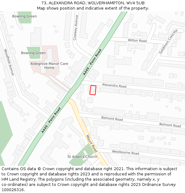 73, ALEXANDRA ROAD, WOLVERHAMPTON, WV4 5UB: Location map and indicative extent of plot