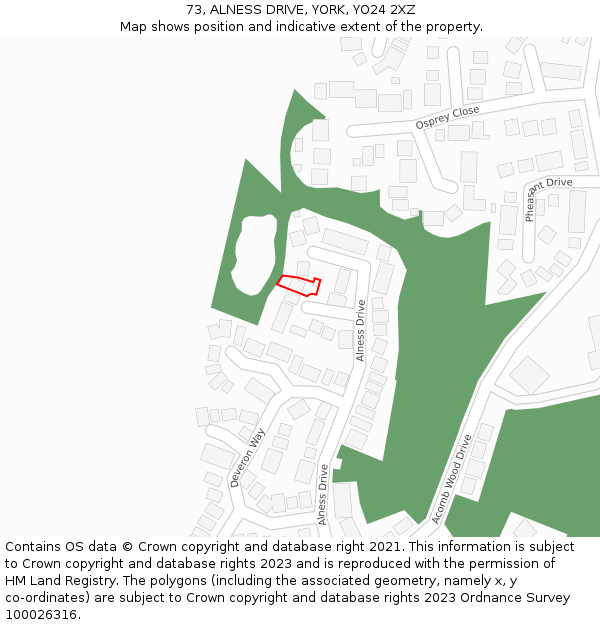 73, ALNESS DRIVE, YORK, YO24 2XZ: Location map and indicative extent of plot