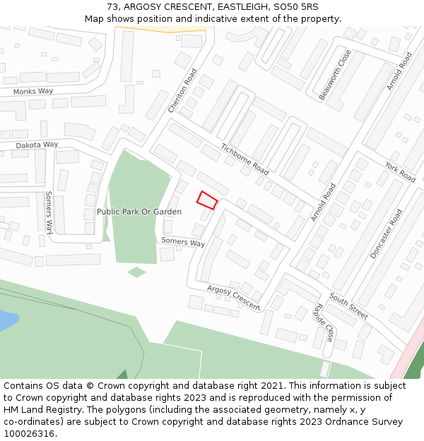 73, ARGOSY CRESCENT, EASTLEIGH, SO50 5RS: Location map and indicative extent of plot