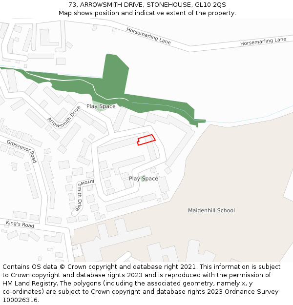 73, ARROWSMITH DRIVE, STONEHOUSE, GL10 2QS: Location map and indicative extent of plot