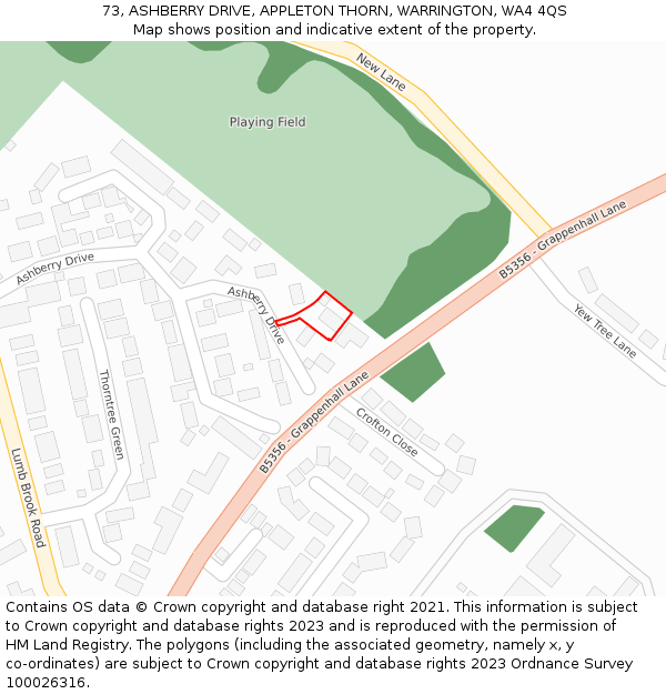 73, ASHBERRY DRIVE, APPLETON THORN, WARRINGTON, WA4 4QS: Location map and indicative extent of plot