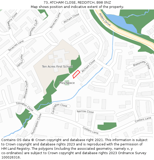 73, ATCHAM CLOSE, REDDITCH, B98 0NZ: Location map and indicative extent of plot