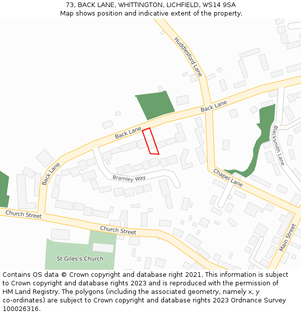 73, BACK LANE, WHITTINGTON, LICHFIELD, WS14 9SA: Location map and indicative extent of plot