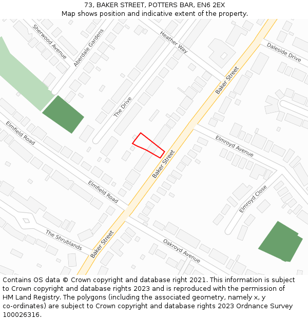 73, BAKER STREET, POTTERS BAR, EN6 2EX: Location map and indicative extent of plot