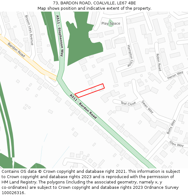 73, BARDON ROAD, COALVILLE, LE67 4BE: Location map and indicative extent of plot