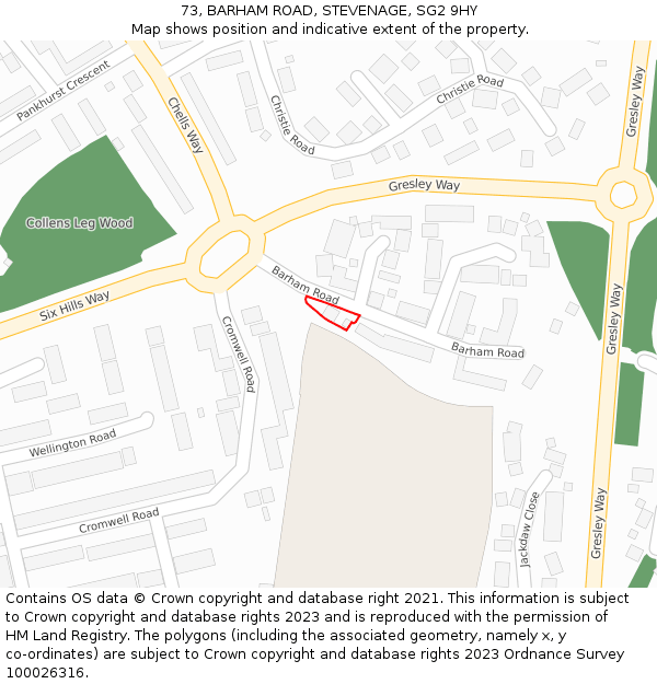 73, BARHAM ROAD, STEVENAGE, SG2 9HY: Location map and indicative extent of plot